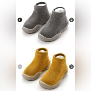 2 Pairs - Tiny Explorings Cozy Kids Slip-On Sock Shoes - Gray and Yellow